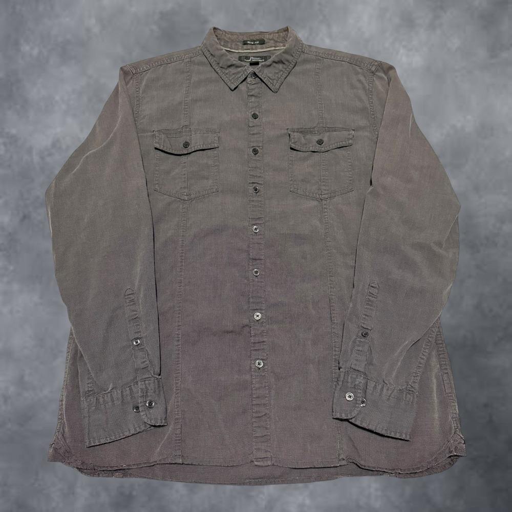 Marc Anthony Men XL Slim Fit Button Down Shirt Charcoal Grey Long Sleeve Utility